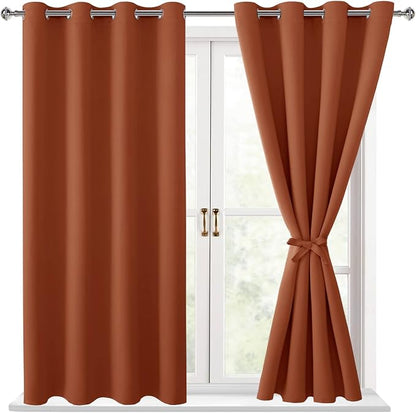 Fall Blackout Curtains for Bedroom Burnt Ochre 52 x 45 Inch 2 Panel | Thermal by Hiasan