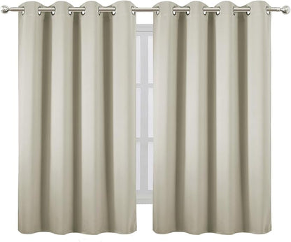Blackout Curtains 66 x 54 Inch Long Light Beige Curtains Set of 2 Panels Room - Image 2