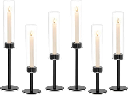Black Hurricane Glass Candle Holders Set of 6, Tall Metal Taper Candle Stick - Image 8