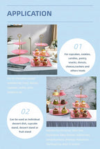 RAUVOLFIA 2 Pack of Plastic Round & Square Dessert Cupcake Stand, 3 Tier Cup Cake Holder Tower for Tea Party/Birthday/Wedding, Plastic Tiered Serving Tray (Pink)