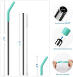 2 Pcs Stainless Steel Straws for 40 oz Stanley Tumbler, Replacement 40 oz Stanley Cup Straw Accessories with Silicone Tips and Cleaning Brush (Teal)