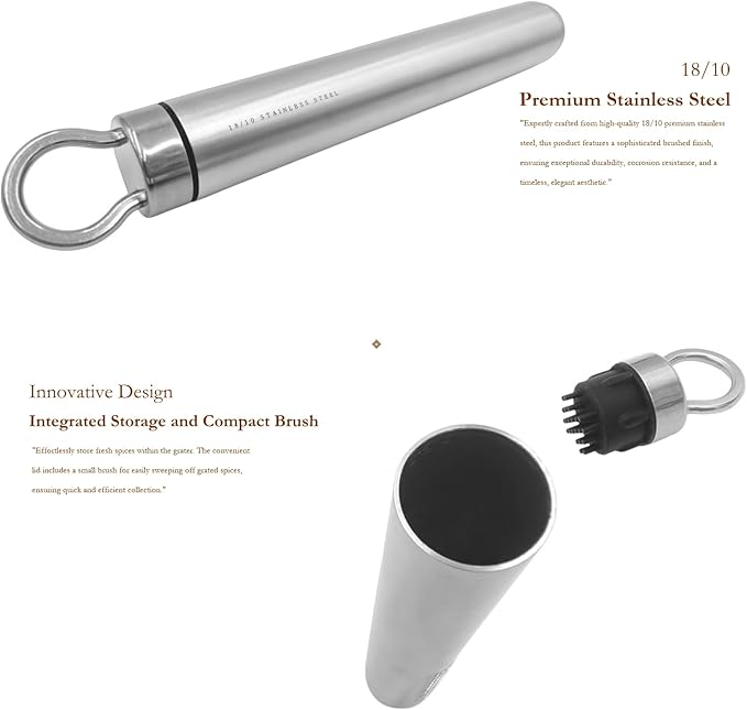 Nutmeg Grater with Silicone Brush & Storage - 18/10 Stainless Steel, Compact Spice & Nut Grinder Tool for Fresh Nutmeg Powder
