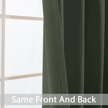 Yakamok Room Darkening Curtains 52x63 inch Length Greyish Green-Living Room | 2 - Image 4