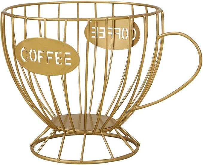 Extra Large Capacity Coffee Pod Holder, Counter Organizer, Capsule Basket, Coffee Bar Accessories for K-cup Kitchen, Dining Room, Office, Home, Cafe, Hotel (Gold)