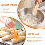 Danish Dough Whisk with Sourdough Scoring Tool, Bread Making Tools Baking Supplies, Dough Hook Dutch Whisk, Bread Lame, Bench Scraper & Pastry Brush, Set of 6(6pcs,COLOR:silver)