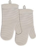 Beneno Oven Mitts, Heat Resistant BPA-Free Soft Silicone Oven Mitts 2-Pack, Waterproof Non-Slip Flexible Oven Gloves with Comfort Cotton Lining, Durable Kitchen Mitt Set for Baking Grill, 7"x13" Beige