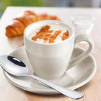 homEdge Porcelain Espresso Shot Cup Set with Saucers and Stainless Steel Spoons - 80 ml / 2.67 oz, Set of 4, White