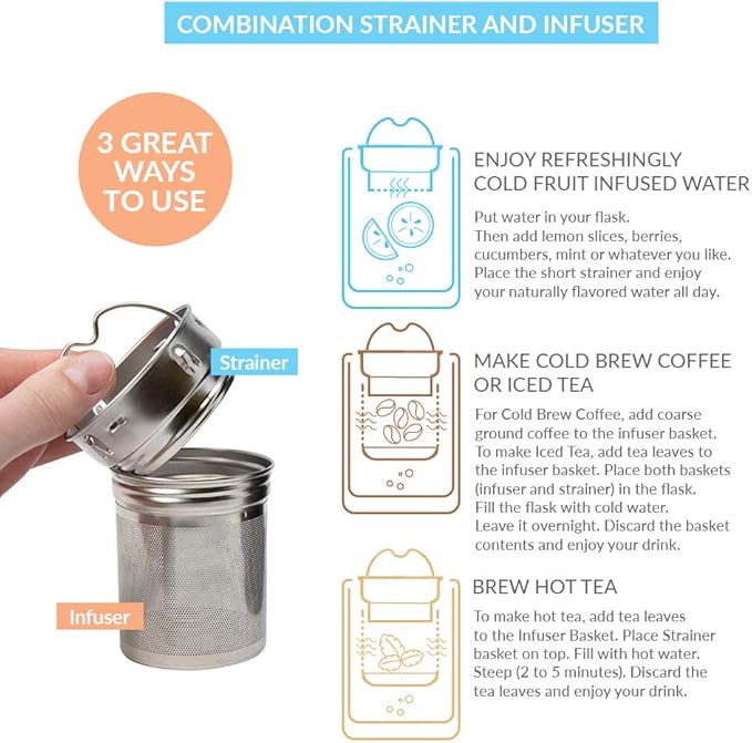 MIRA 18 oz Tea Infuser Thermos - Stainless Steel Travel Bottle with Removable Strainer for Loose Leaf Tea - Insulated Hot & Cold Brew Steeper - Punch Pink