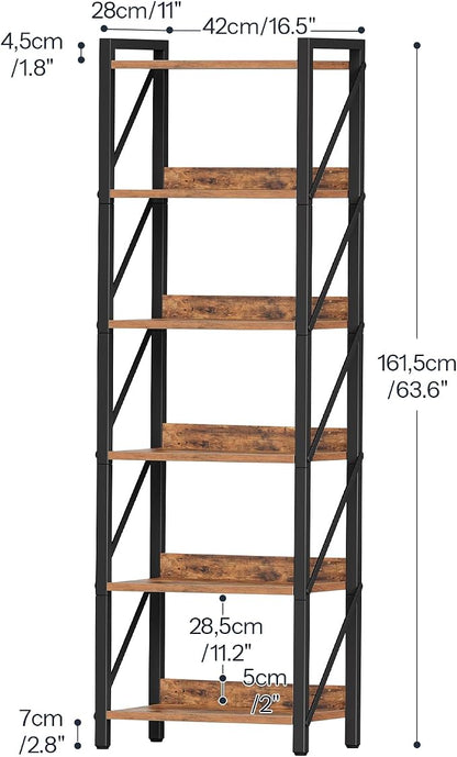 HOOBRO Bookshelf, 6-Tier Industrial Bookcase, Book Shelf Storage Organizer - Image 3