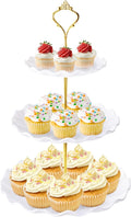 Hoedia 3 Tier Cupcake Stand Tower, Plastic White Cup Cake Holder for Dessert stands, Tiered Serving Tray for Tea Party, Birthday Party, Wedding Decor and Baby Shower(Round Wave)