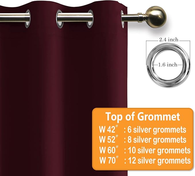 Grommet Blackout Curtains for Bedroom 70 x 84 Inch Burgundy 2 Panel | Thermal - Image 5
