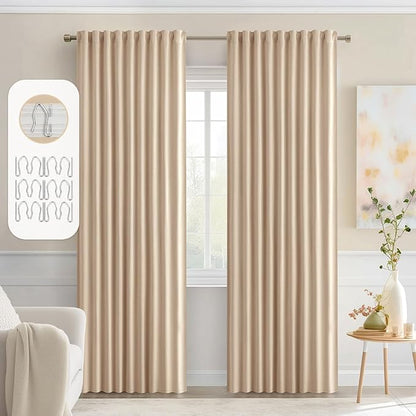 MIULEE Beige Back Tab Blackout Curtains 52x72 Inches Long 2 Panels Set | Rod by MIULEE