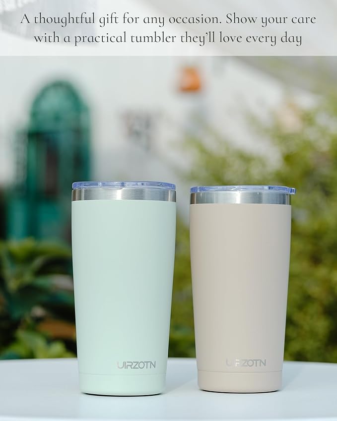 Travel Coffee Tumbler 20oz, Leakproof Travel Coffee Mug with Lid and Straw, Stainless Steel Double Wall Vacuum Insulated Tumbler for Hot/Iced Drinks (Textured Matte, Soft Pink-Mint Green Fade)
