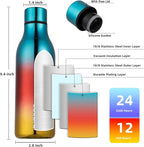 BJPKPK Insulated Water Bottles, 18 oz Stainless Steel Metal Water Bottle with Strap, BPA Free Leak Proof Thermos,Mugs,Flasks, Reusable Water Bottle for Sports & Travel, Caribbean Sunrise