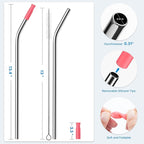 2 Pcs Stainless Steel Straw with Silicone Tips for 40 oz Stanley Tumbler, Repeatable 40 oz Metal Straws for Stanley Adventure Quencher Travel Tumbler Cup, BPA Free（Pink Dusk）