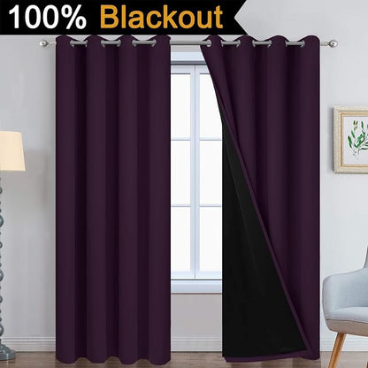 Yakamok Dark Purple 100% Blackout Curtains 84 Inches Long 52" Wide 2 Panels | - Image 3