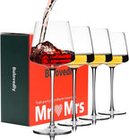 Hand Blown Red Wine Glasses Set of 4 – 23 oz Burgundy Wine Glasses With Long Stem – Large Premium Crystal Wine Glass – Unique Gift for Wedding, Anniversary, Mother’s Day – Clear Christmas, Birthday