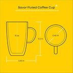 JoyJolt Fluted Glass Coffee Mugs - Double Insulated, 15oz Large Set of 2, Thermal Glass Coffee Mugs