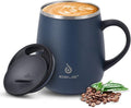 Ideus 16 oz Insulated Coffee Mug with Handle and Lid, Double Wall Stainless Steel Vacuum Thermal Coffee Mug, Travel Coffee Cup Thermal Cup for Home and Office, Navy Blue