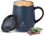 Ideus 16 oz Insulated Coffee Mug with Handle and Lid, Double Wall Stainless Steel Vacuum Thermal Coffee Mug, Travel Coffee Cup Thermal Cup for Home and Office, Navy Blue