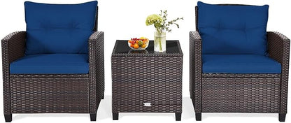 HAPPYGRILL 3 Pieces Patio Conversation Set, Outdoor Furniture Set PE Rattan - Image 8