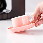 4oz Porcelain Stackable Espresso Cups with Saucers and Metal Stand Set of 4, Stackable Cappuccino Cups, Pink Expresso Shots Cup Set for Coffee Drinks, Latte, Americano, Tea
