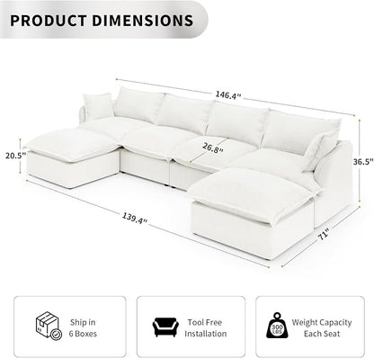 6 Seat U Shape Modular Sectional Couch Sofa - Image 2