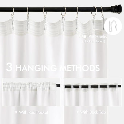 MIULEE Pure White Back Tab Blackout Curtains 52x90 Inch Long 2 Panels Set | Rod - Image 3