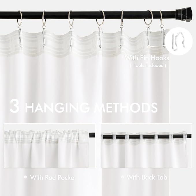 MIULEE Pure White Back Tab Blackout Curtains 52x108 Inch Long 2 Panels Set | - Image 3