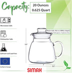 Simax Glassware 20 Oz. Glass Teapot | Short Spout, Microwave and Stovetop Safe, Heat, Cold, and Thermal Shock Resistant Borosilicate Glass, Makes a Stunning Presentation