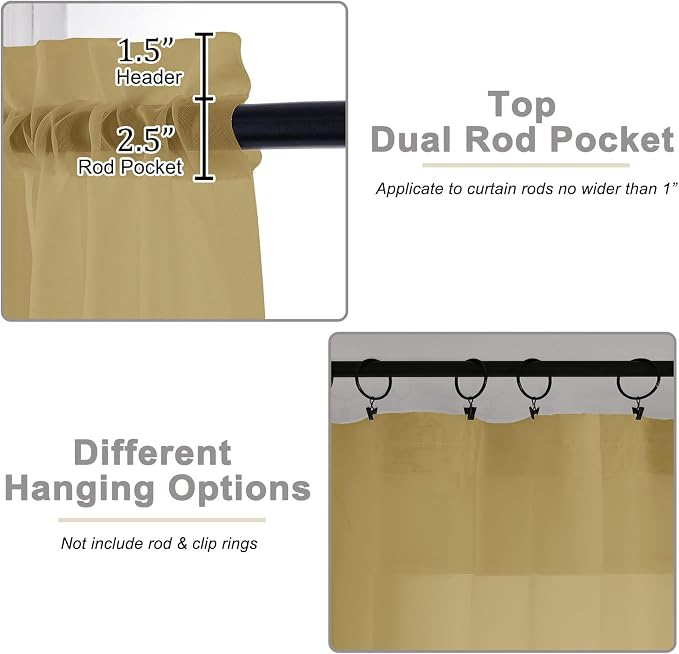 Gold Sheer Curtains 84 Inches Long 2 Panels Set - Image 4