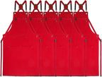 5 Pack Kitchen Apron, Work Apron, Canvas, Multiple Pockets, Gardening, Painting, BBQ, Artist, Carpenter, Sizes M to XXL, Red