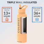 Coldest Insulated Water Bottle with Straw Lid - Stainless Steel Metal Insulated Bottle for Men & Women (Sahara Peach, 40 oz)