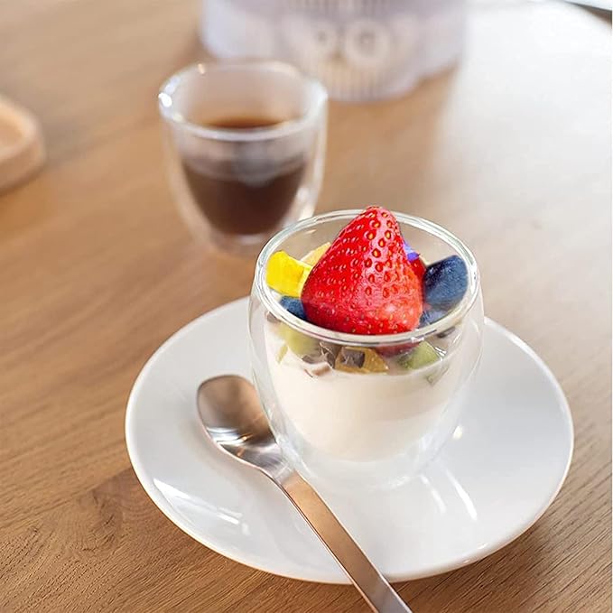 Octavius Double Wall Glass Cup Set | Perfect for Hot & Cold Beverage Lovers | (Set of 2) 8 Ounces Glass Clear Coffee Cups | Cups For Tea, Cappuccino, Latte, Hot Beverages Cup