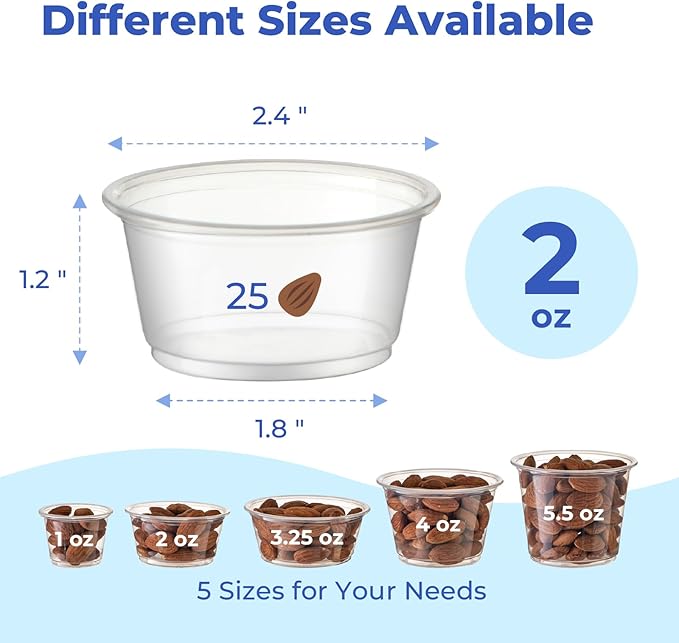 Fit Meal Prep 250 Pack 2 oz Jello Shot Cups with Lids, Disposable Souffle Portion Cups for Sauce