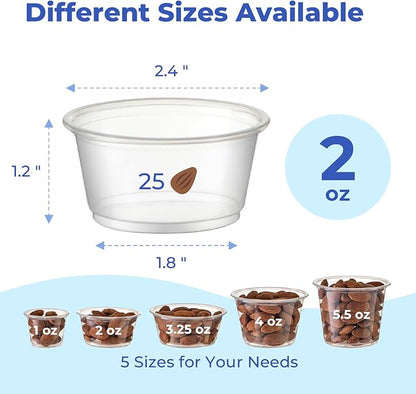 Fit Meal Prep 250 Pack 2 oz Jello Shot Cups with Lids, Disposable Souffle Portion Cups for Sauce