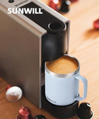 SUNWILL Insulated Coffee Mug with Lid, Travel Tumbler with Handle, 14 oz Stainless Steel Cup for Camping, Office, Home, Powder Coated Iceberg