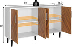 4 EVER WINNER Coffee Bar Cabinet with 4 Doors, Sideboard Buffet Cabinet with Storage, Walnut Buffet Cabinet with Storage with Adjustable Shelves for Kitchen,Living Room,White
