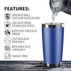 20oz Tumbler Stainless Steel Vacuum Insulated Mug with Lid, Double Wall Travel Mug, Durable Powder Coated Coffee Cup, Suitable for Ice Drinks and Hot Beverage (New Blue 6 pack)