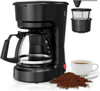 5-Cup Drip Coffee Maker, Compact Coffee Machine with Food-grade Glass Carafe, Always Keep Warm with Manual Switch, Delay Brew, 25oz Water Reservoir, Ideal for Home/Office/Travel/Outdoor - Black