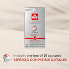 Illy Espresso Compatible Capsules - Single-Serve Coffee Capsules & Pods - Classico Lungo Roast - Notes Of Caramel, Orange Blossom & Jasmine Coffee Pods - For Nespresso Coffee Machines – 10 Count
