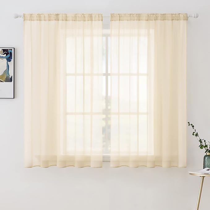 MIULEE Cream Beige Sheer Curtains 54 X 54 Inches, 2 Panels | Solid Color by MIULEE