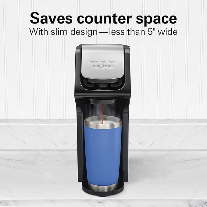 Hamilton Beach FlexBrew Single Serve Coffee Maker, Compatible with Pod Packs and Grounds, 14 oz. Water Reservoir, Slim Design, Fast Brewing, Black (49900)