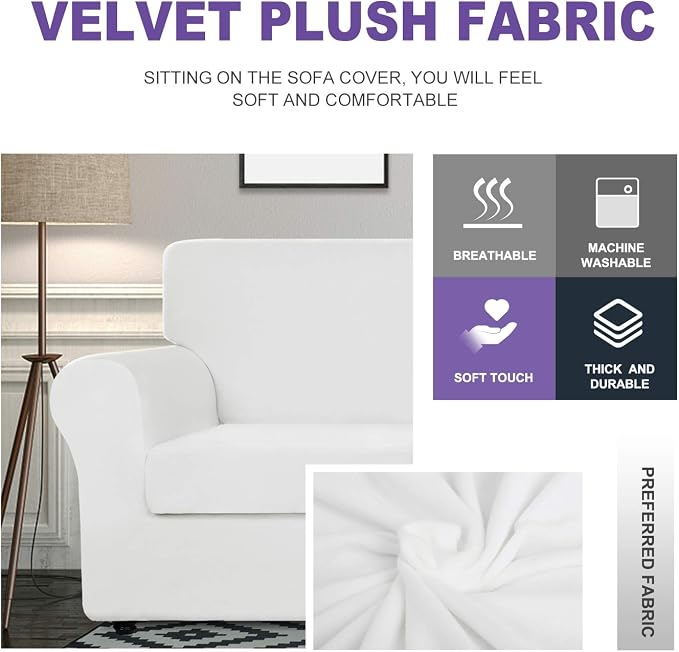 ZNSAYOTX Luxury Velvet Sofa Cover 3 Piece Stretch Loveseat Covers - Image 3