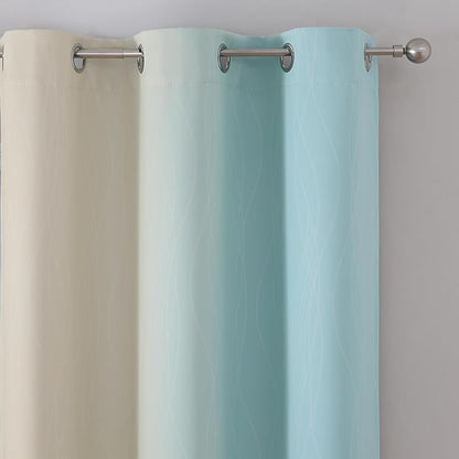 Aqua and Beige Ombre Blackout Curtains - Image 4