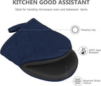 1 Pair Short Oven Mitts - Silicone Kitchen Oven Gloves High Heat Resistant 500℉, Mini Oven Mits with Non-Slip Grip Surfaces and Hanging Loop for BBQ, Baking, Cooking and Grilling (Dark Blue)