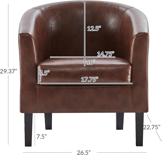 BELLEZE Accent Barrel Chair, Club Tub Sofa Corner Chair - Image 2