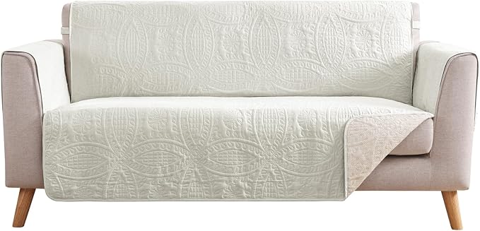 Stay in Place Ivory White Quilted Loveseat Couch Cover by Pamhaven