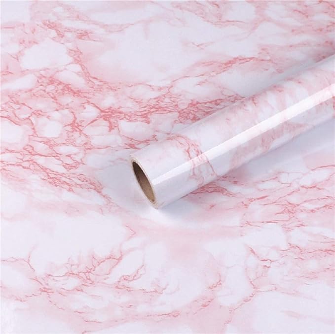 practicalWs 15.7 in × 118 in White Pink Marble Stick Paper Peel and Stick by practicalWs