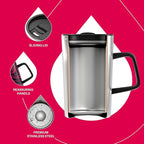 Ideus Vacuum Insulated Coffee Mug, 16oz Reusable Stainless Steel Thermal Double Walled cup with Handle and Slider Lid for Hot & Cold Beverages, BPA Free (Red Zebra)